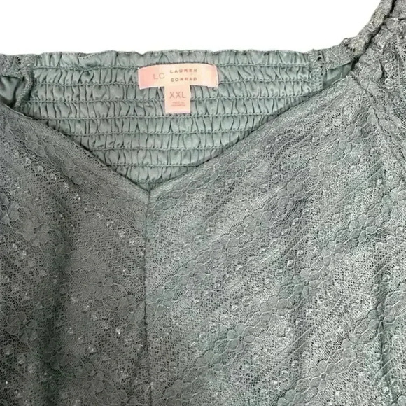 LC Lauren Conrad Puff Sleeve Lace Peplum Blouse NWOT Size XXL Huxley Blue - Picture 10 of 14